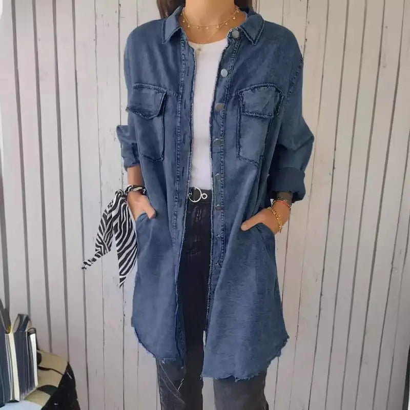 Langes Retro-Jeanshemd für Damen