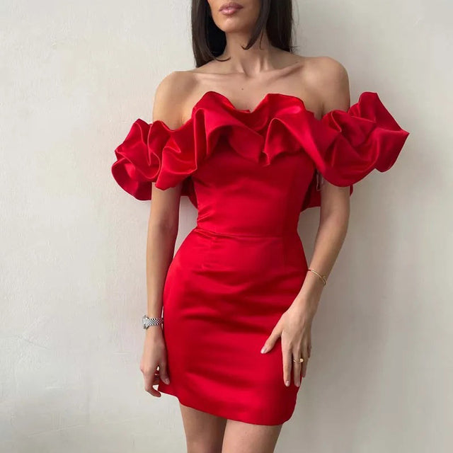 Schulterfreies Cocktailkleid mit Rüschen für Damen – Eleganter & Femininer Look