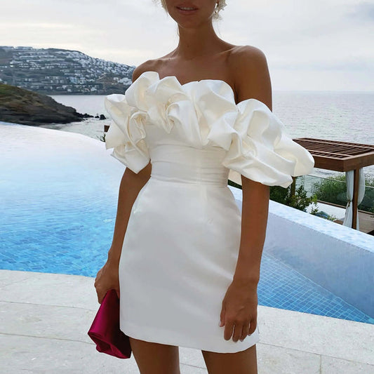 Schulterfreies Cocktailkleid mit Rüschen für Damen – Eleganter & Femininer Look