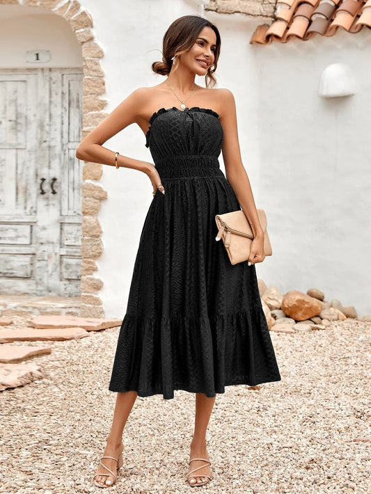 Trägerloses Midi Kleid für Damen – Luftig & Elegant für Frühling & Sommer