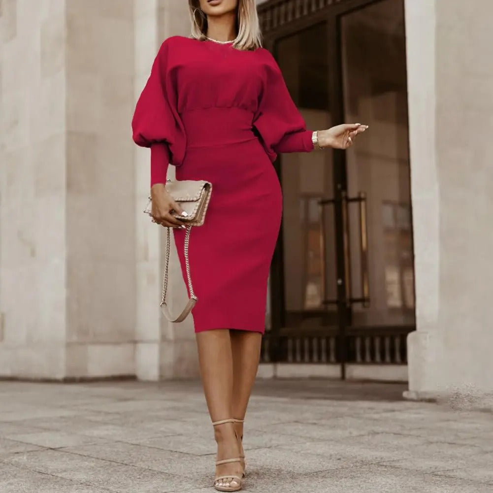 Elegantes Midikleid mit Puffärmeln für Damen - Eleganter Party Look