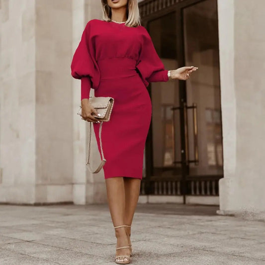 Elegantes Midikleid mit Puffärmeln für Damen - Eleganter Party Look