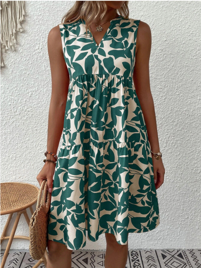 Leichtes Langes Sommerkleid mit V-Ausschnitt und floralem Muster für Damen