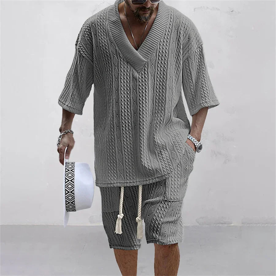 Bequemes Sommer-Set für Herren – Lässiges Zweiteiliges Set mit Kurzarmshirt und Shorts