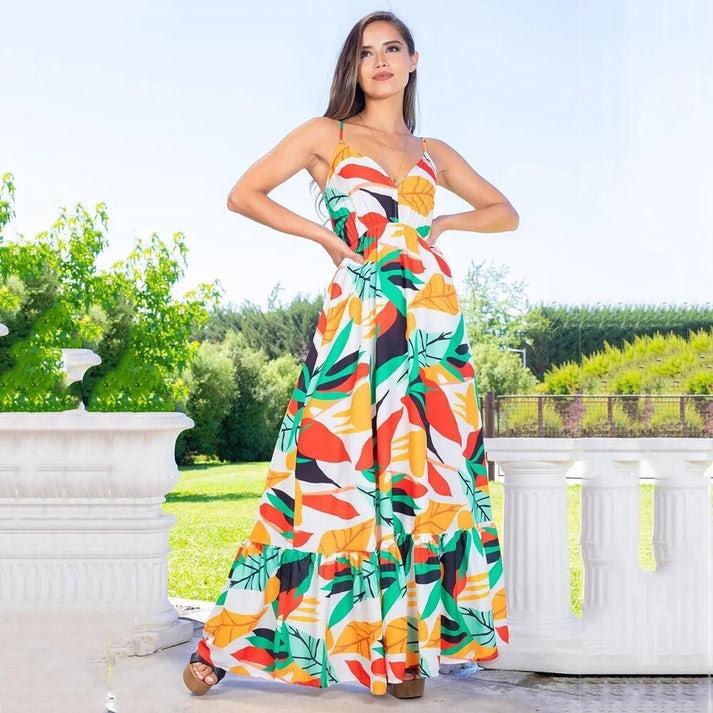 Luftiges Sommerkleid mit Blätterdruck für Damen - Freizeit & sommerliche Outfits