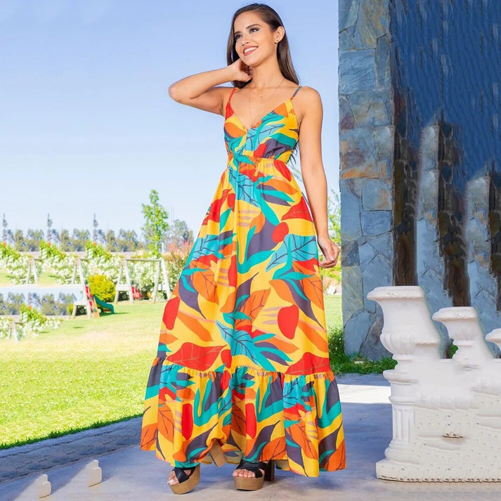 Luftiges Sommerkleid mit Blätterdruck für Damen - Freizeit & sommerliche Outfits