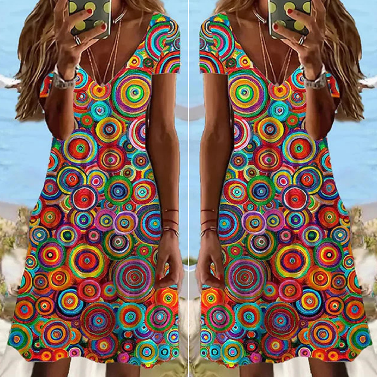 Farbenfrohes Kleid mit abstraktem Print für Damen