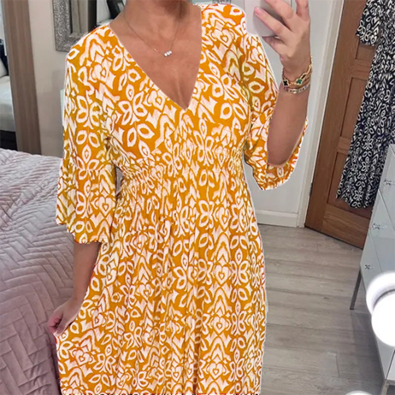 Stilvolles blumiges Kleid mit V-Ausschnitt für Damen