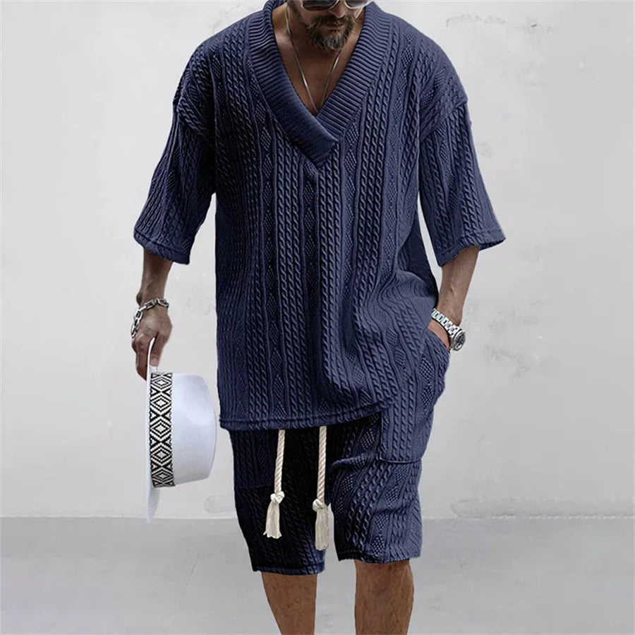 Bequemes Sommer-Set für Herren – Lässiges Zweiteiliges Set mit Kurzarmshirt und Shorts