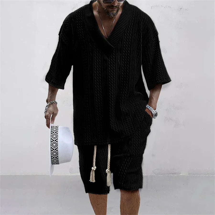 Bequemes Sommer-Set für Herren – Lässiges Zweiteiliges Set mit Kurzarmshirt und Shorts