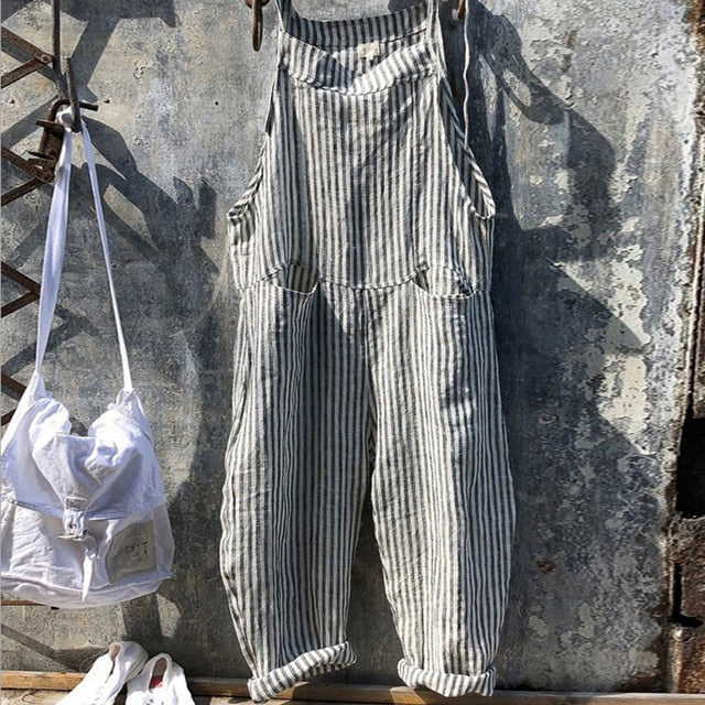Gestreifter Baggy Jumpsuit im Vintage Look – Lässiger Einteiler für Damen