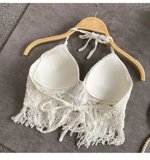 Geflochtenes Sommer-Top mit Fransen – Gepolstert & Perfekt für Strand & Festivals