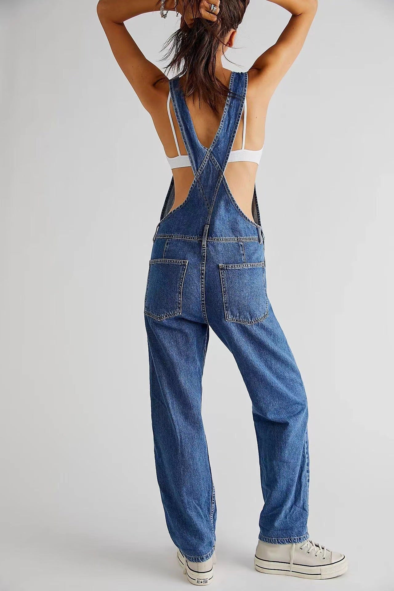 Lässiger weiter Denim-Overall für Damen – Bequemer Jumpsuit im Vintage-Stil mit hoher Taille
