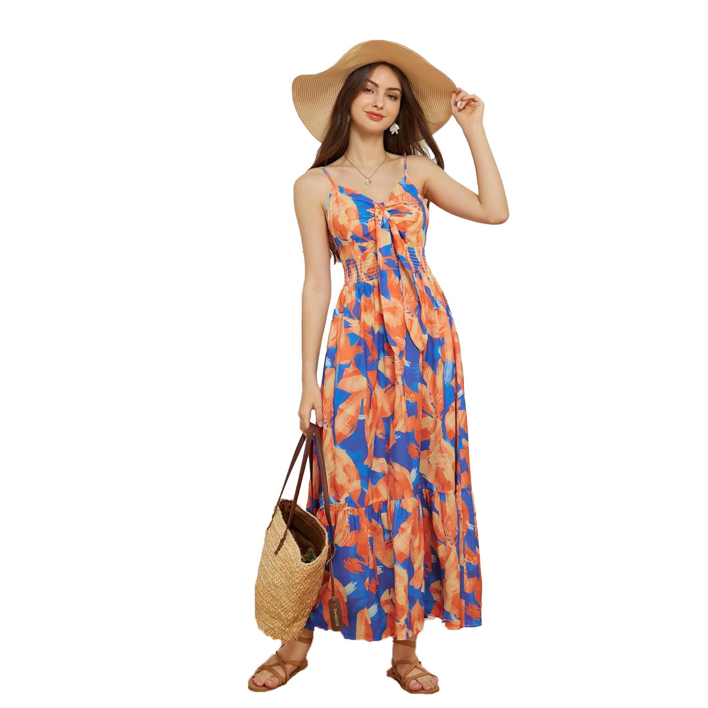 Leichtes Boho-Maxikleid mit Trägern & Print – Perfekt für den Urlaub