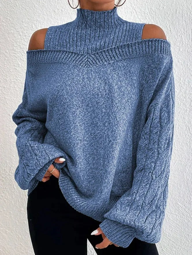 Eleganter schulterfreier Rollkragenpullover aus Strick für Damen
