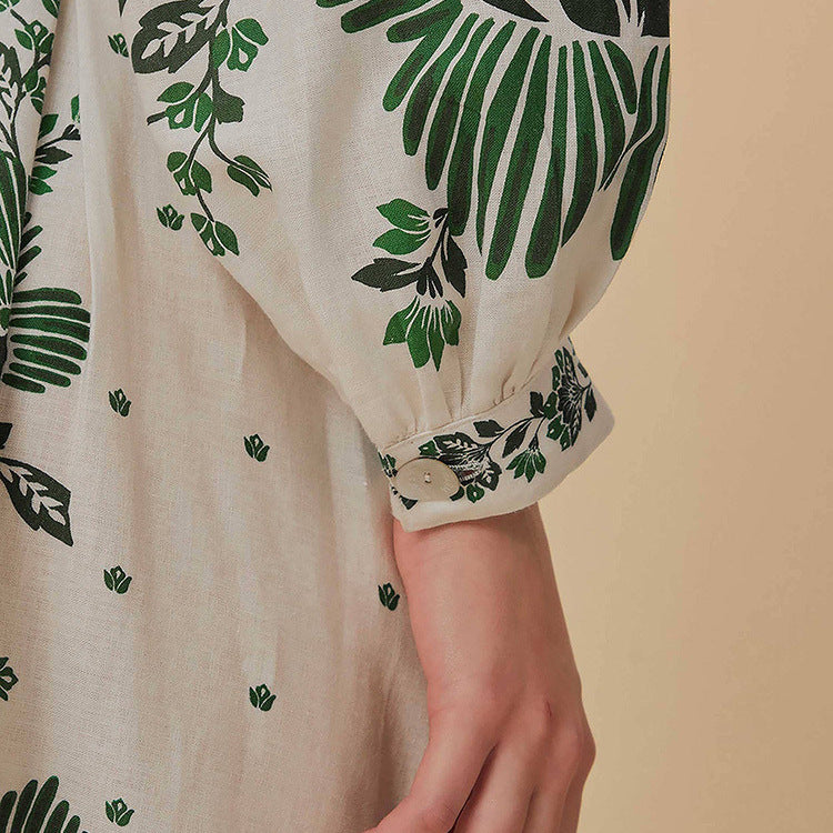 Atmungsaktives Maxikleid mit botanischem Print und Schlitz für Damen