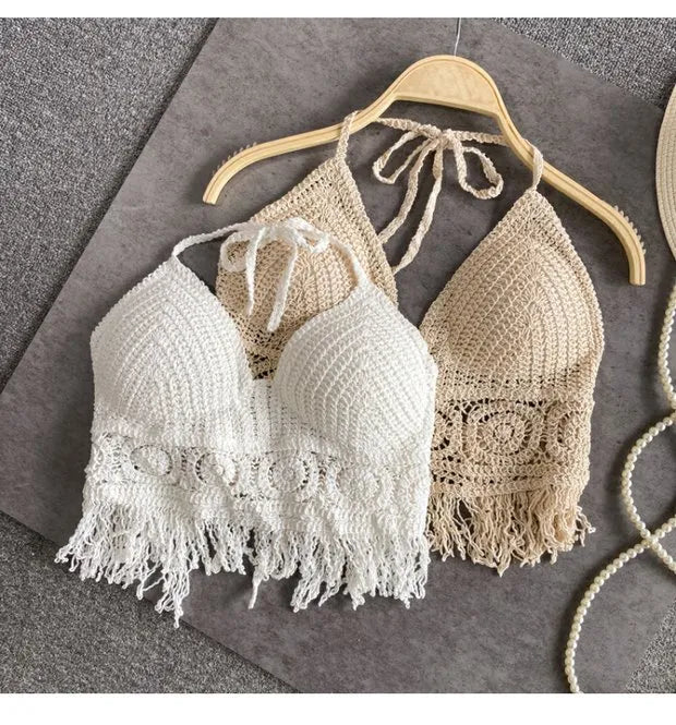 Geflochtenes Sommer-Top mit Fransen – Gepolstert & Perfekt für Strand & Festivals