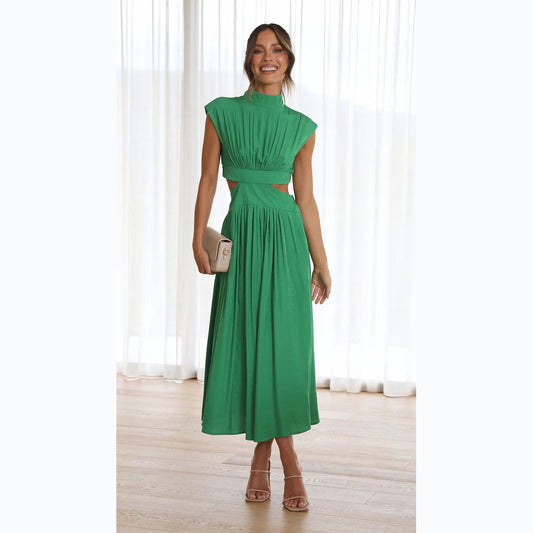 Trendiges Langarm-Sommerkleid mit Stehkragen & Bauchfrei-Design