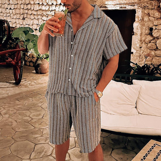 Lässiges Kurzarm-Hemd & Shorts mit Muster Set für Herren