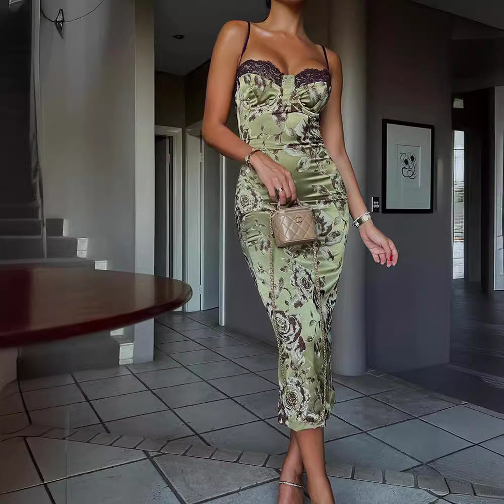 Elegantes Bedrucktes Midikleid mit Trägern für jeden Anlass