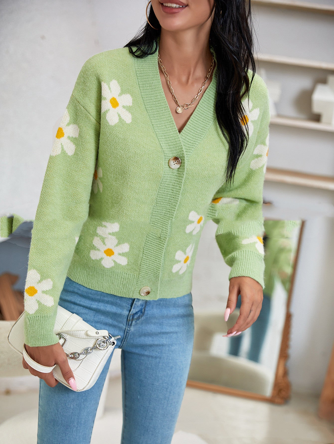 Elegante Strickjacke mit Blumenmuster für Damen | Louise
