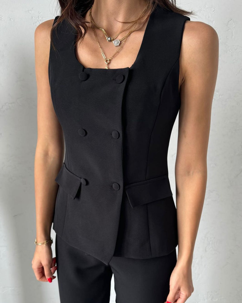 Zweireihige Weste Set mit Hose für Damen
