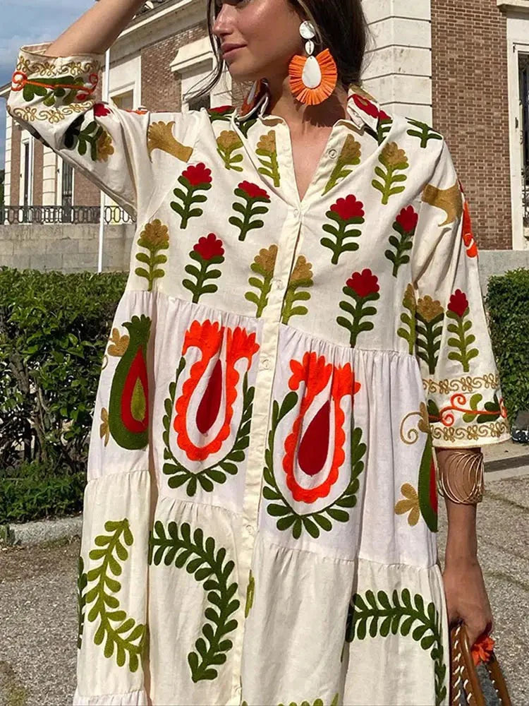 Lässiges luftiges Kleid mit bestickten Print für Damen