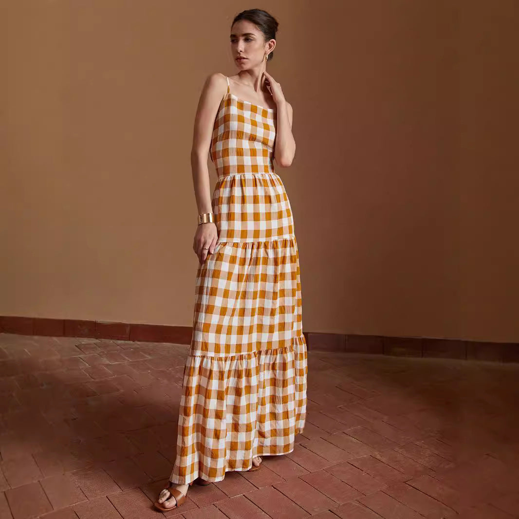 Trendiges Kariertes Sommerkleid mit Rückenausschnitt für Damen