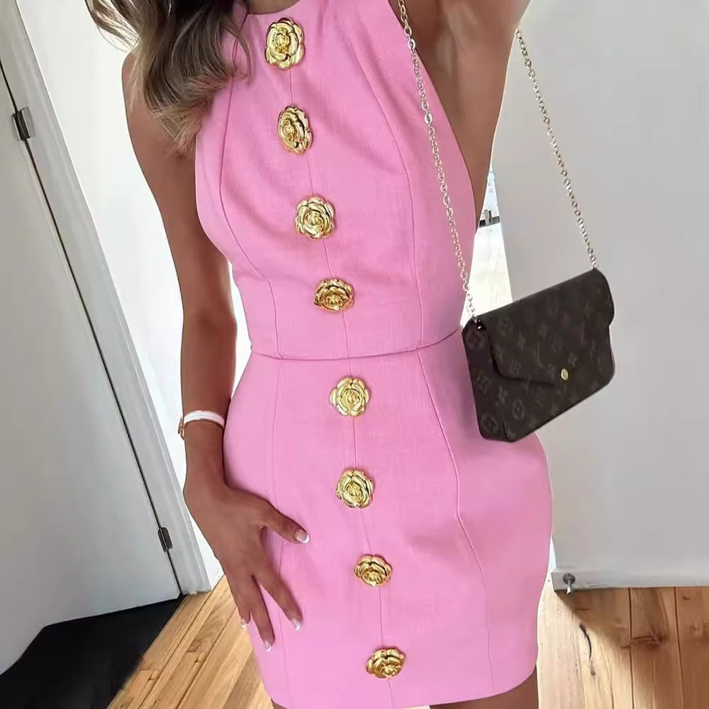 Elegantes Rückenfreies Sommerkleid mit Rosendetail für Damen