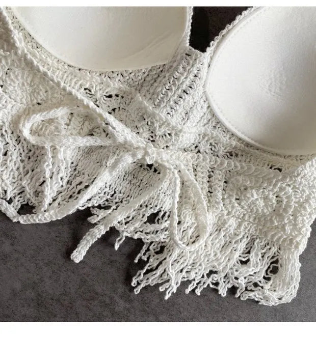 Geflochtenes Sommer-Top mit Fransen – Gepolstert & Perfekt für Strand & Festivals