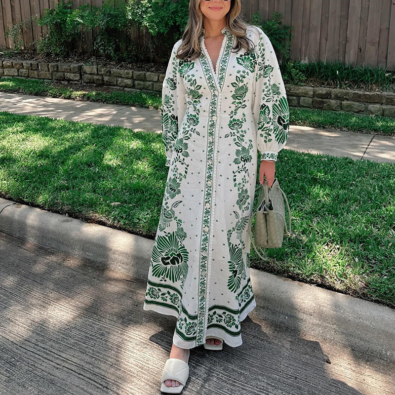 Atmungsaktives Maxikleid mit botanischem Print und Schlitz für Damen