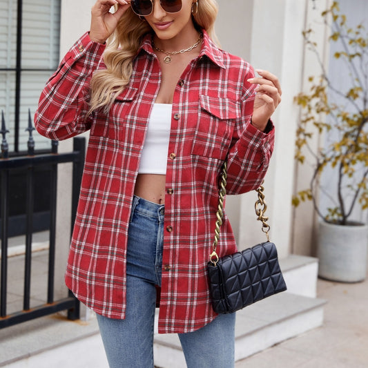 Lässiges Kariertes Damenhemd mit Brusttaschen – Bequeme Passform für vielseitige Alltags- und Freizeitlooks