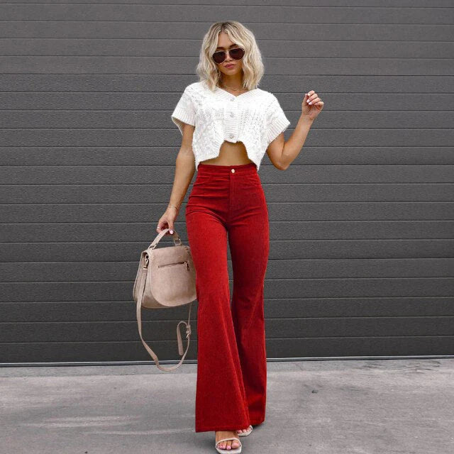 Retro High-Waist Cord-Flared Hose für Damen -  Trendige Retro-Looks