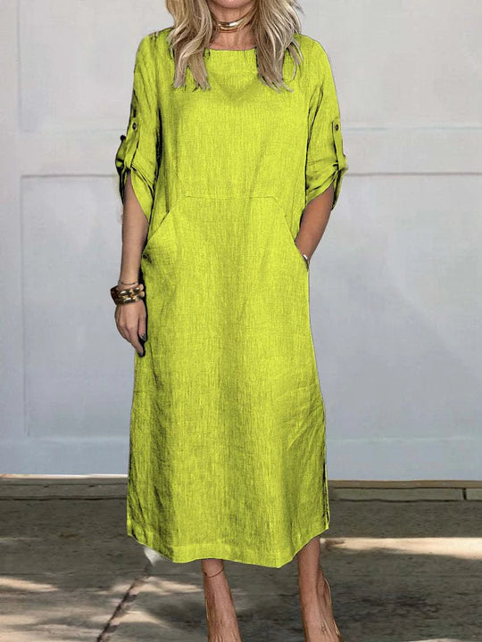 Atmungsaktives Kleid aus Leinen mit Taschen für Damen