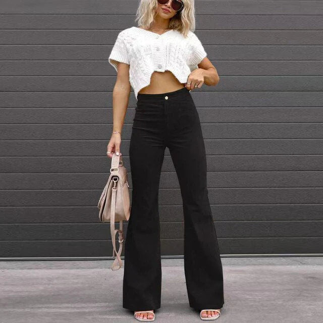 Retro High-Waist Cord-Flared Hose für Damen -  Trendige Retro-Looks