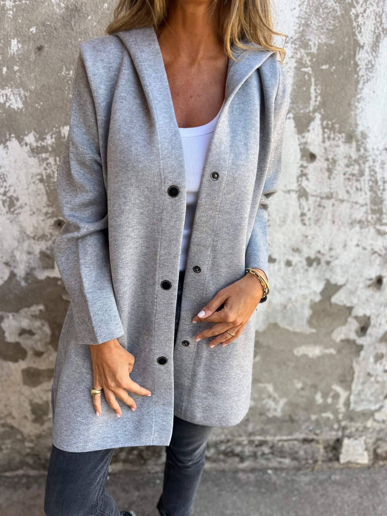 Lange Gemütliche Kapuzenjacke für Damen