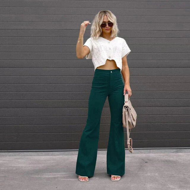 Retro High-Waist Cord-Flared Hose für Damen -  Trendige Retro-Looks